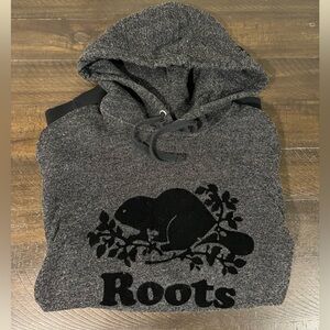 Roots XL Charcoal Hoodie with Black Emblem Canada